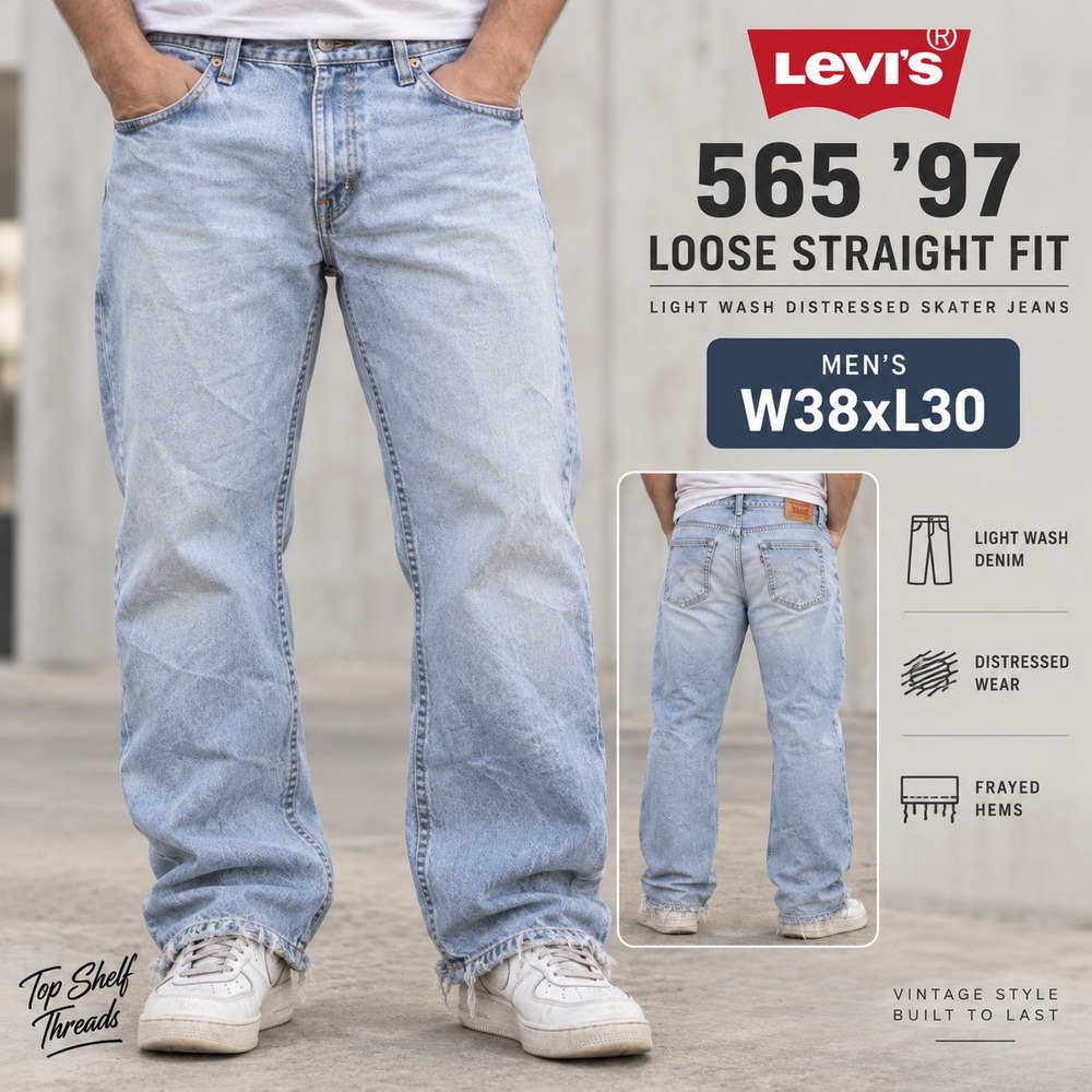 Levi's 565 '97 Men W38 L30 Light Wash Loose Straight Fit Distressed Skater Jeans